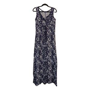 Eddie Bauer Outdoor Floral Maxi Tank Dress Size TM Drawstring Waist Blue & White